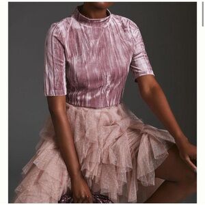 Anthropologie Pilcro Velveteen Mock Neck Top | Pale Purple Pink | Small